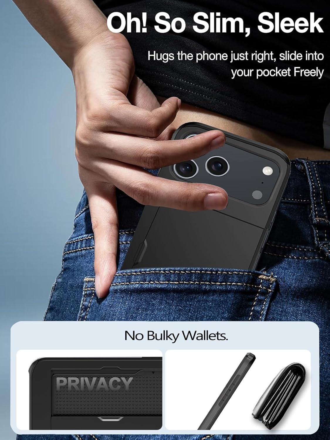 for iPhone 17 Pro Max Wallet Case with Card Holder + 2 Tempered Glass Screen Protector Protective Shockproof Hidden Card Slot Slim Case Women Men for iPhone 17 Pro Max 6.9″(Black) - Image 4