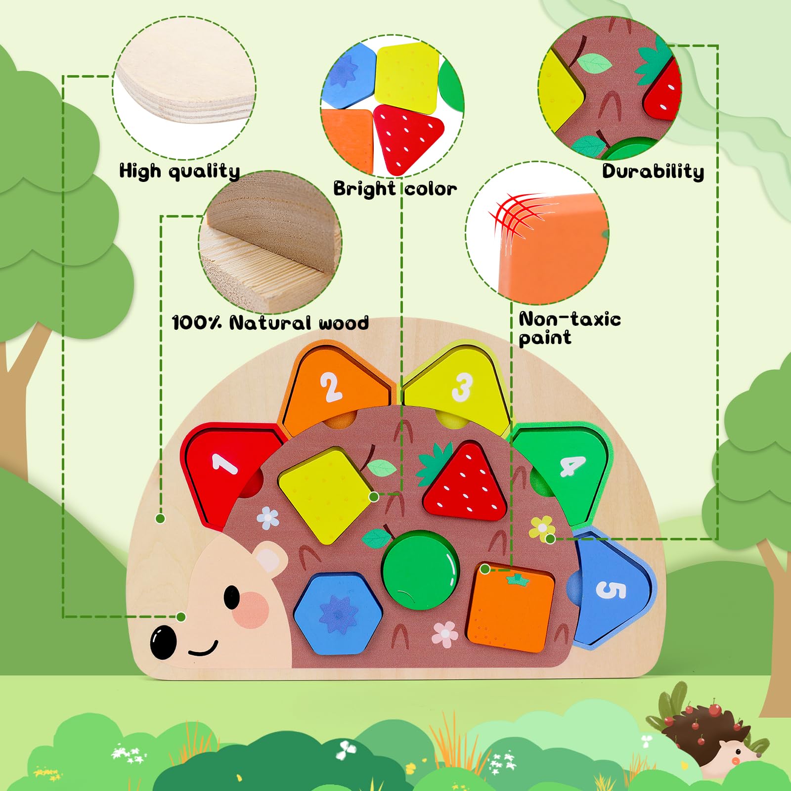 Montessori Toddler Toys for 1 2 3 Year Old Boys Girls,Wooden Puzzles Jigsaw for 1-2 Year Old Boy Educational Toys -Learning Colour Sorting Toys Gifts for 1-2-3 Year Olds Girls Boys Peg Board Toy - Image 4