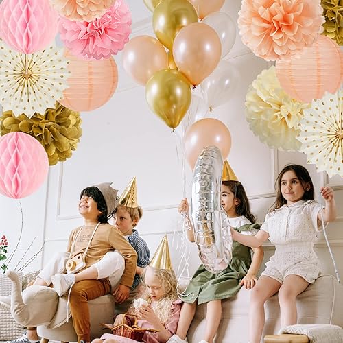 Miniatura 81 de Decoraciones de fiesta de otoño de melocotón beige y naranja, 14 faroles de papel, 14 piezas de otoño de cosecha de Acción de Gracias, cumpleaños