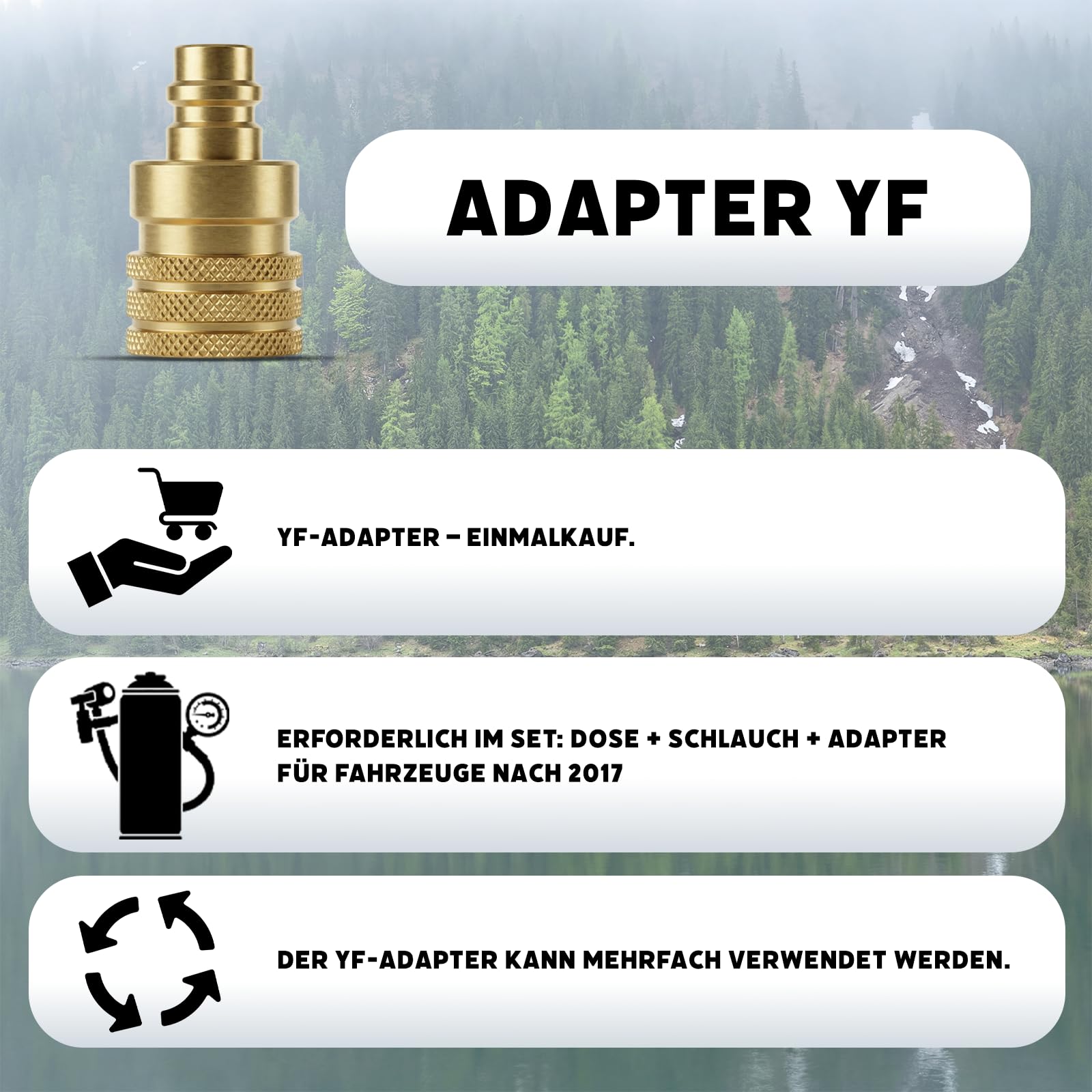 Nordo - 5in1 R1234yf XL + Schlauch + YF-Adapter für Auto Klimaanlage mit Öl, Dichtungsmittel, UV-Farbstoff, Trocknungsmittel – Schnelle Anwendung – Schützt den Kompressor – 2x235 g