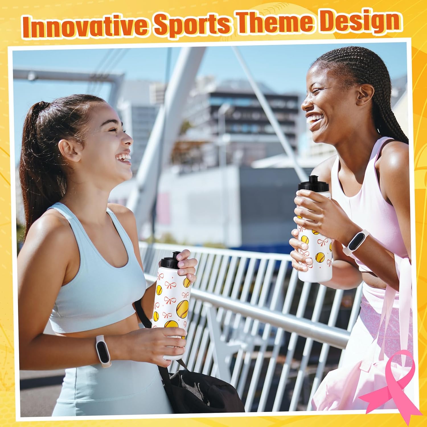 CHENGU 12 Pcs Water Bottle Bulk 20 oz Pink Bow Sports Ball Bottle Reusable Squeeze Plastic Easy Carry Leak Proof Cup Accessories for Team Sports Players Lovers Gym Party Favors Gifts(Softball) - Image 4