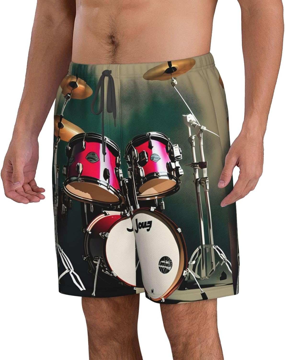 Jazz Drum Print Men's Quick-Drying Shorts Casual Beach Pants Stretch Waist Shorts and Pockets