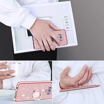 for Samsung Galaxy Note 9 Phone Case with Ring Stand Lanyard Strap Protective Cover - Rose Gold