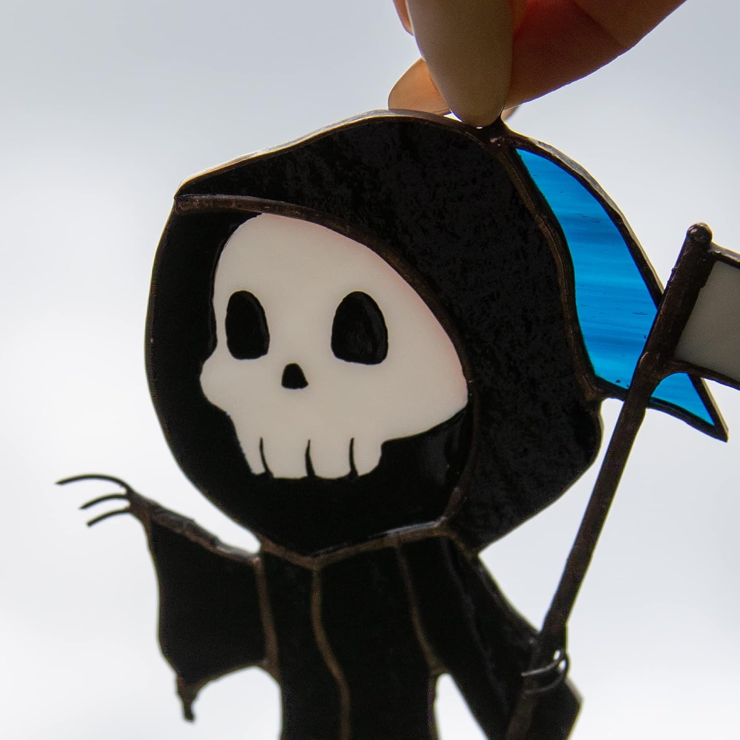 The Grim Reaper Halloween Stained Glass Window Hanging Ornament Suncatcher Windows Doors Room Home Decoration Black Cat Halloween Decor Spooky Goth Decor Bat