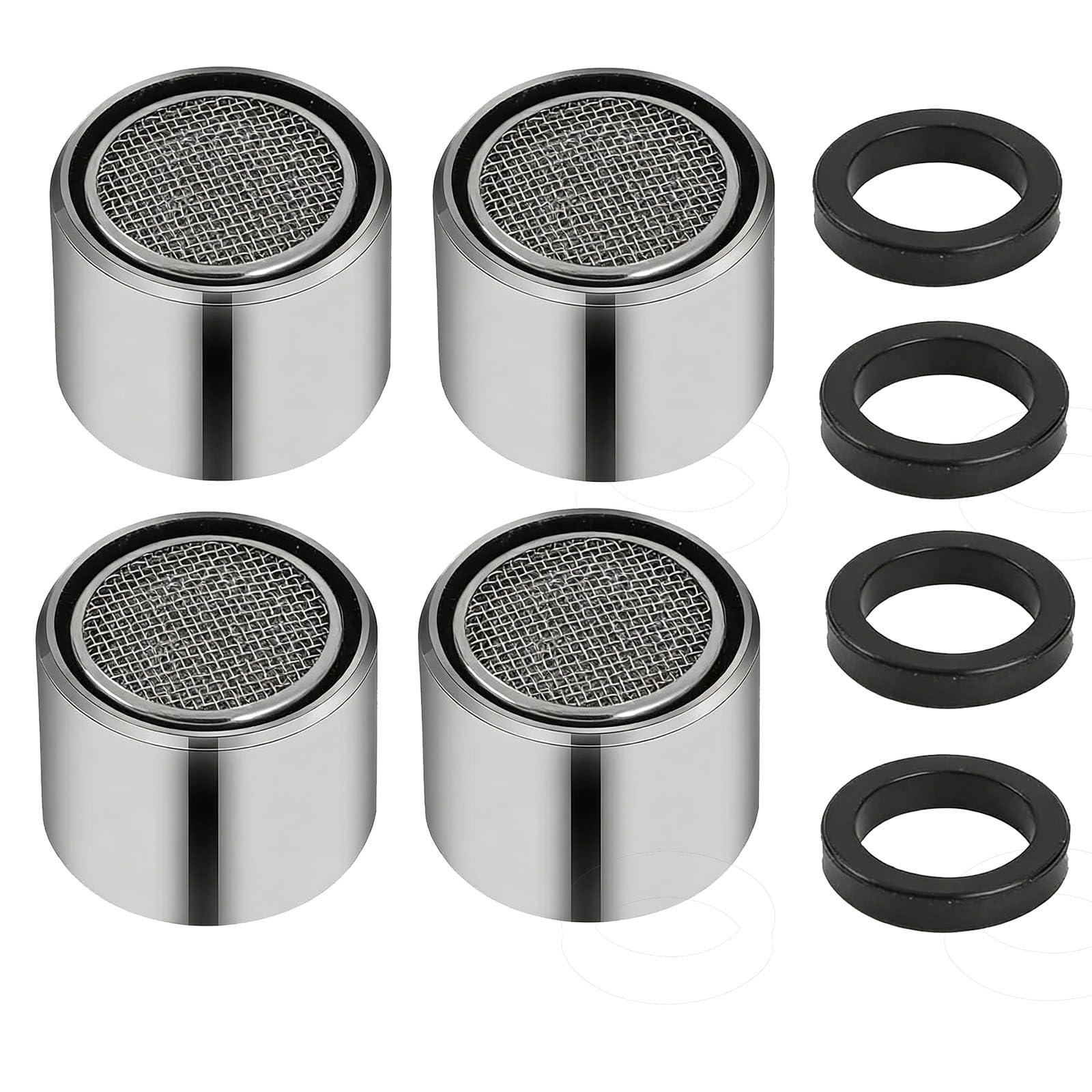 4 Pack Tap Aerators, 22mm Female Thread Chrome Plated Brass Faucet Aerators with 4 Washers, Water Saving Anti-Splash Sink Aerator Filters for Kitchen Bathroom Taps