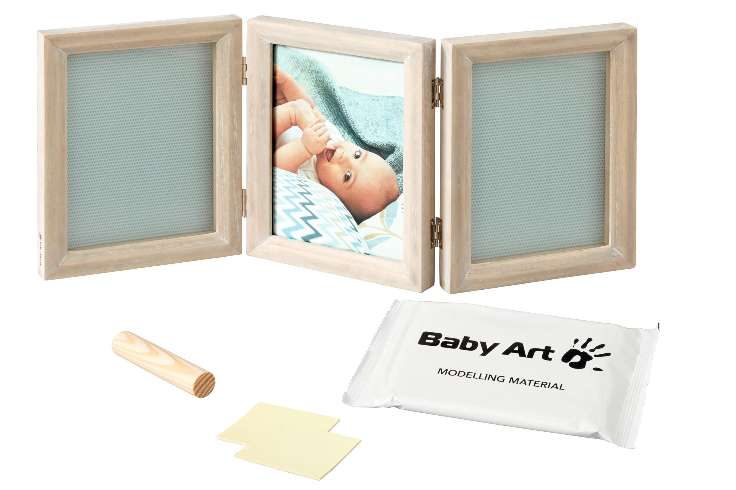 Baby Art - Cadre Photo 3 Volets avec 2 Empreintes My Baby Touch Bois cérusé