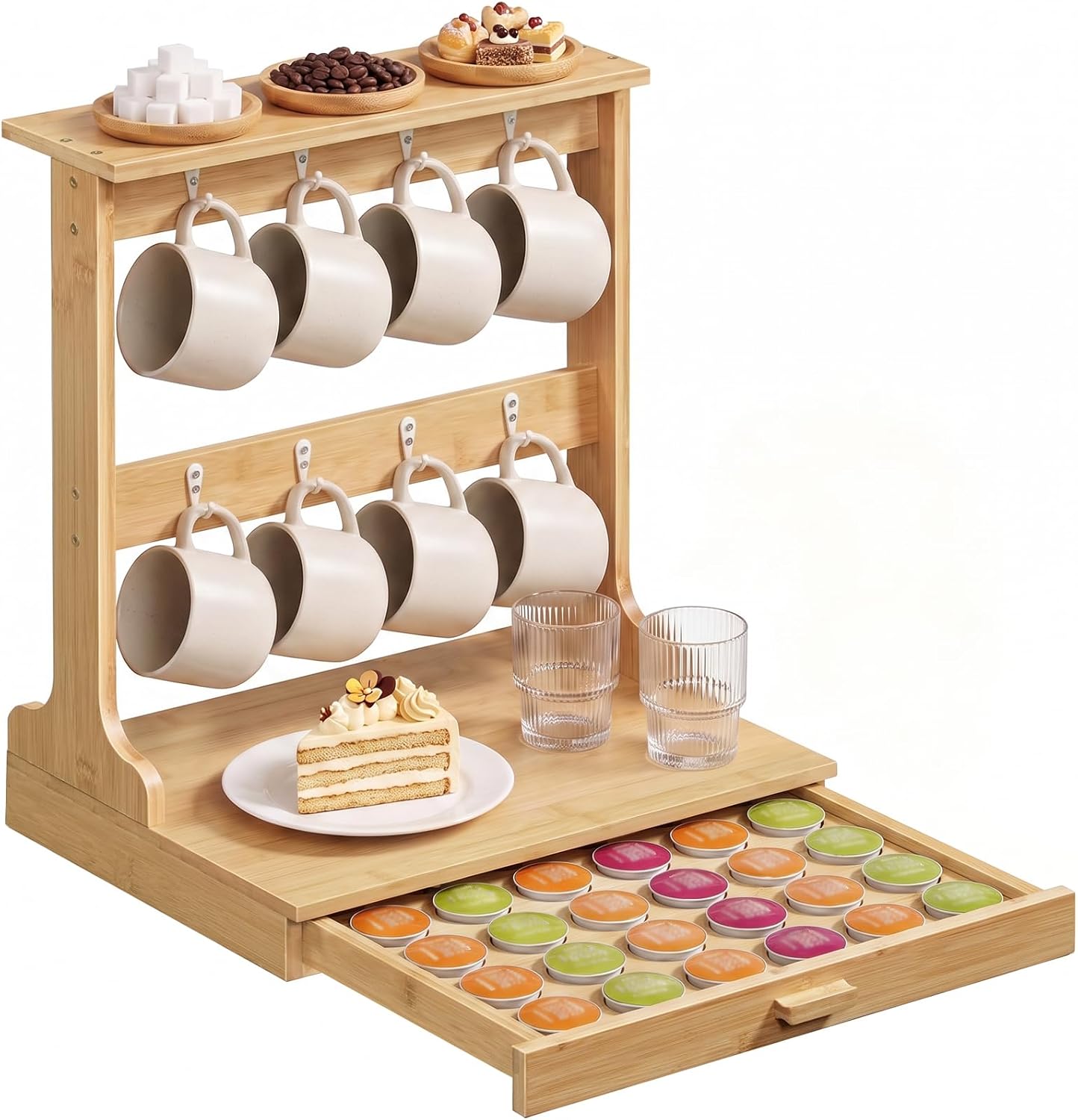HOOBRO Coffee Station Organizer with Pod Holder Drawer for Countertop