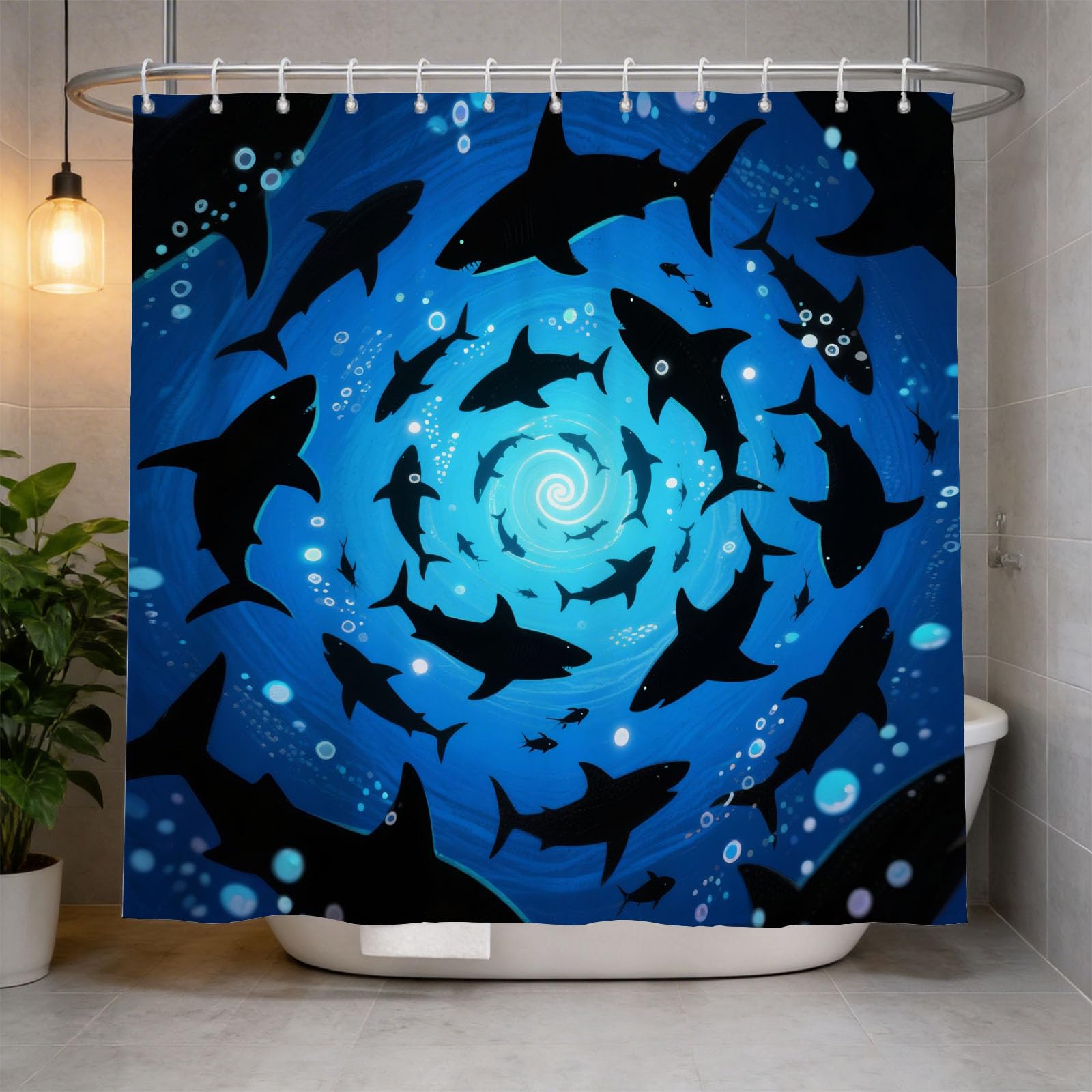 Hongduo 3D Shark Cartoon Shower Curtain for Stalls Bathtubs Marine Animals Bathroom Decor Shower Curtain Set Polyester Fabric Waterproof 200x200cm/79X79 Inch with Hooks