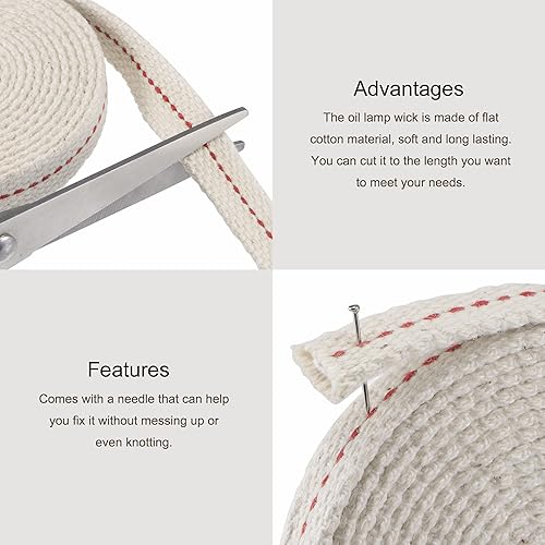 Miniatura 3 de MECCANIXITY Mecha de lámpara de aceite de 0.394 in de ancho plano 32 pies de algodón con puntada roja para iluminación de quemador de queroseno