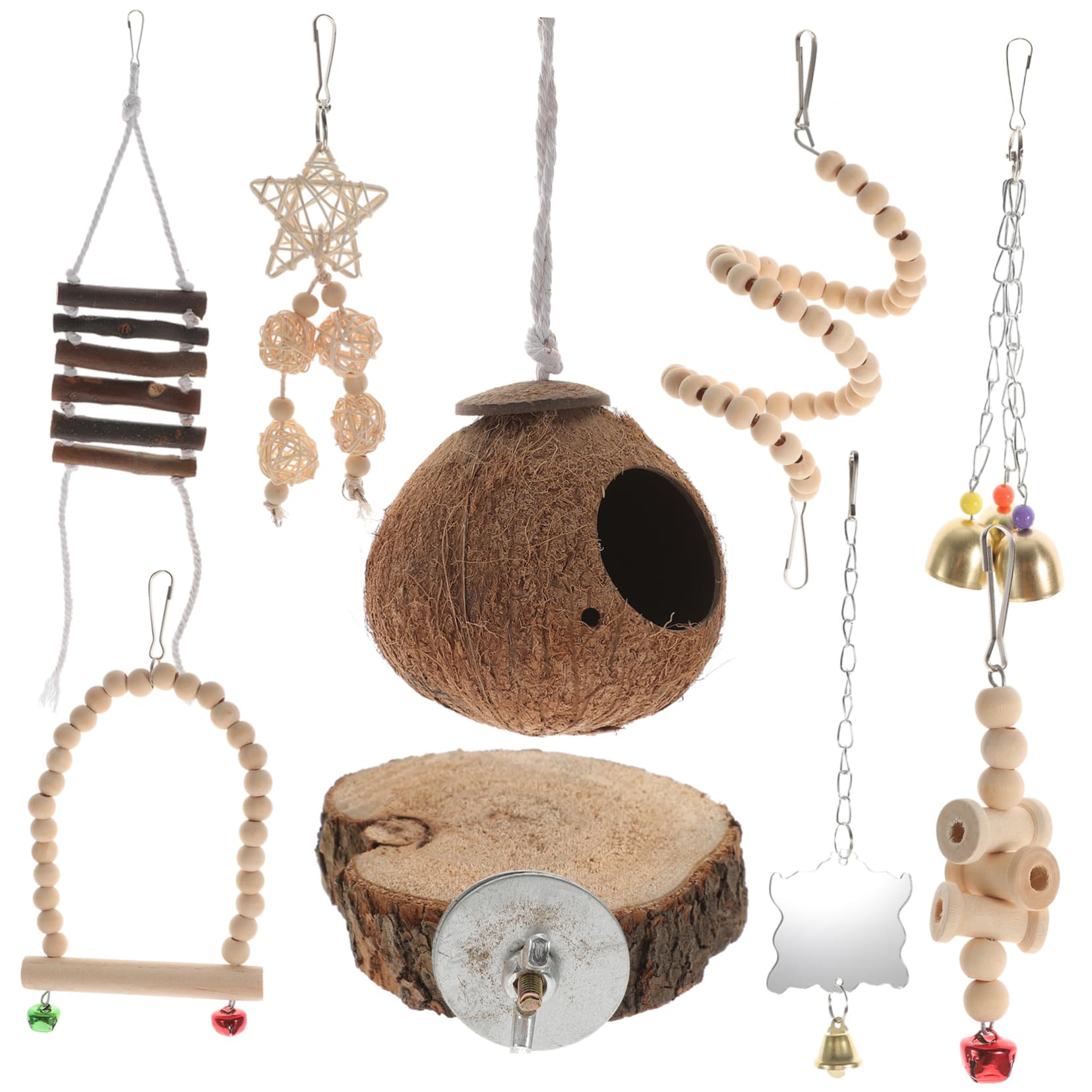 DOITOOL Ensemble De 9 Jouets À Mâcher pour Perroquets Corde en Bois Naturel Élastique De Rangement pour Perruches Calopsittes