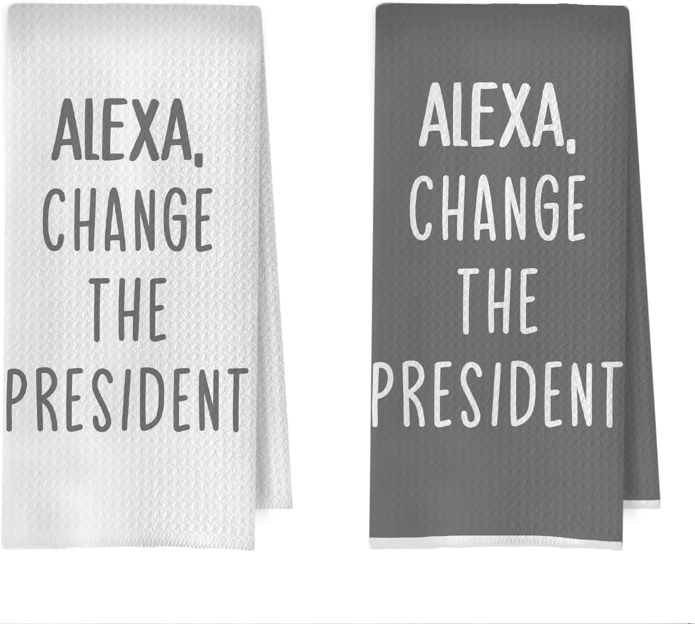 Funny Political Kitchen Towels Set - Change The President Waffle Dish Towels, Political Hand Towel, Funny Tea Towel, 16x24 Inch Set of 2 Blue and White