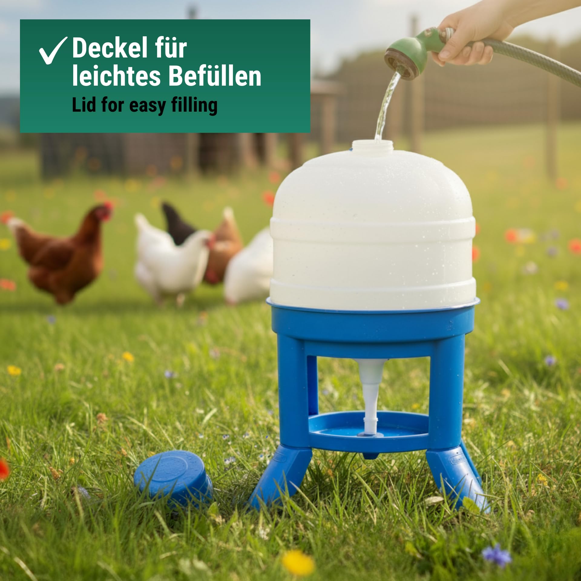 Agrarzone Drinkbak voor gevogelte met voeten, 10 liter, rood, robuuste kippendrinkbak met draaggreep, automatische watertoevoer, voor kippen, eenden en gevogelte
