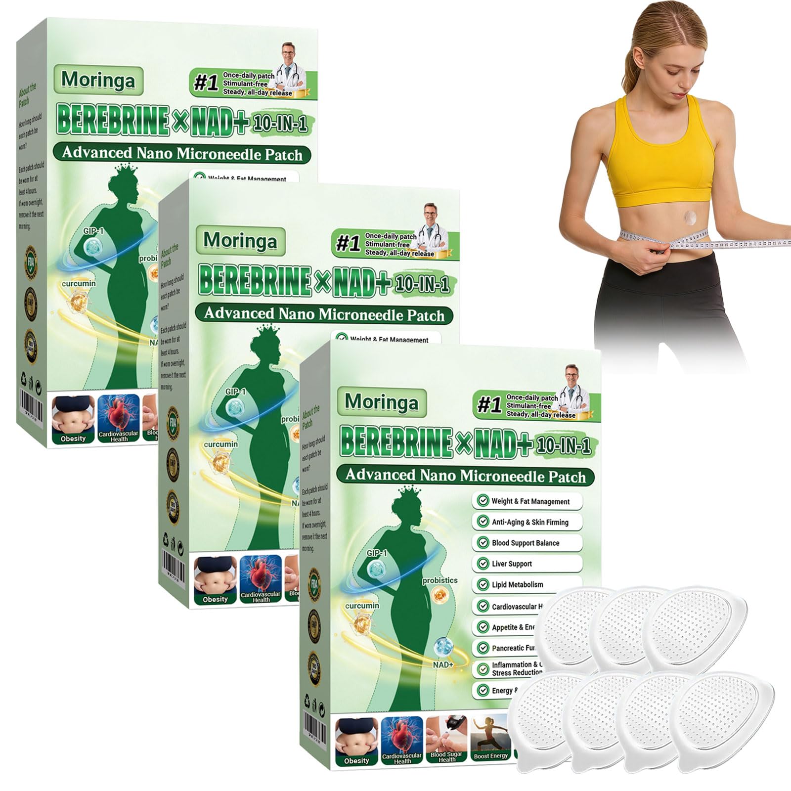 4 Cajas Moringa x Berberine Patch 10 en 1, Parche Avanzado de Nano Microagujas, Ingredientes Naturales, Parche de Metabalance Profesional, Fácil de Aplicar, para Hombres y Mujeres (4 Cajas) — view 15