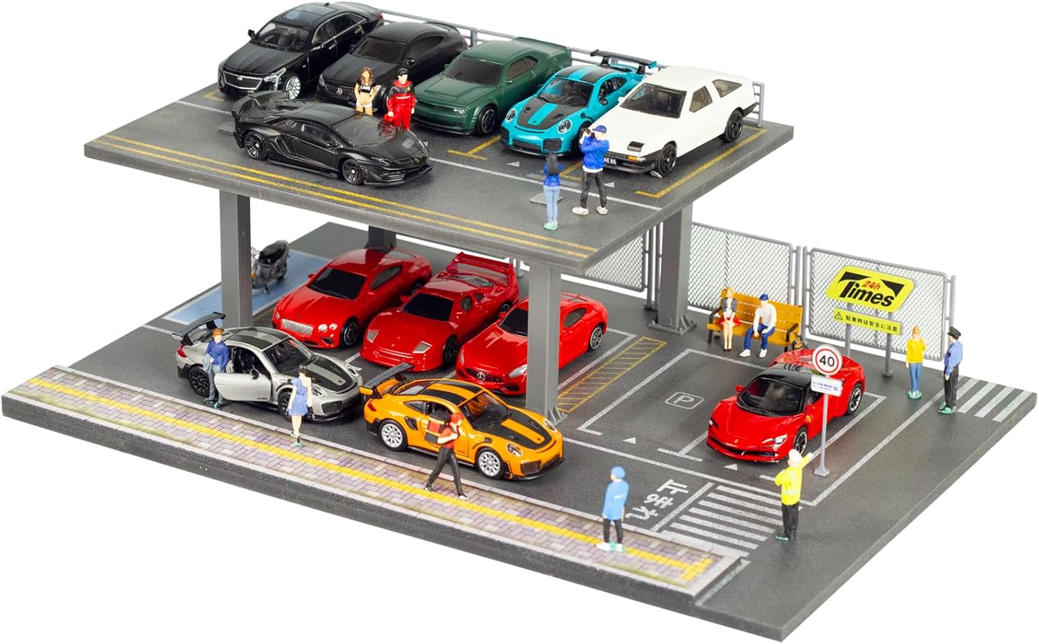 1/64 Scale Display Case Car Garage Moldel, Diorama Box Decorative Miniature Scene for Toy Car Display and Storage 2 Levels 10 Parking (Vehicles Not Included)