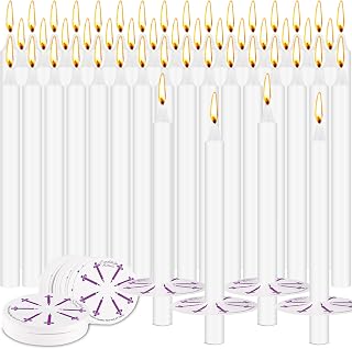100 Pack 5 Inch White Taper Candles with Drip Protectors - Unscented Bulk Church Advent Ritual Prayer Meditation Candles