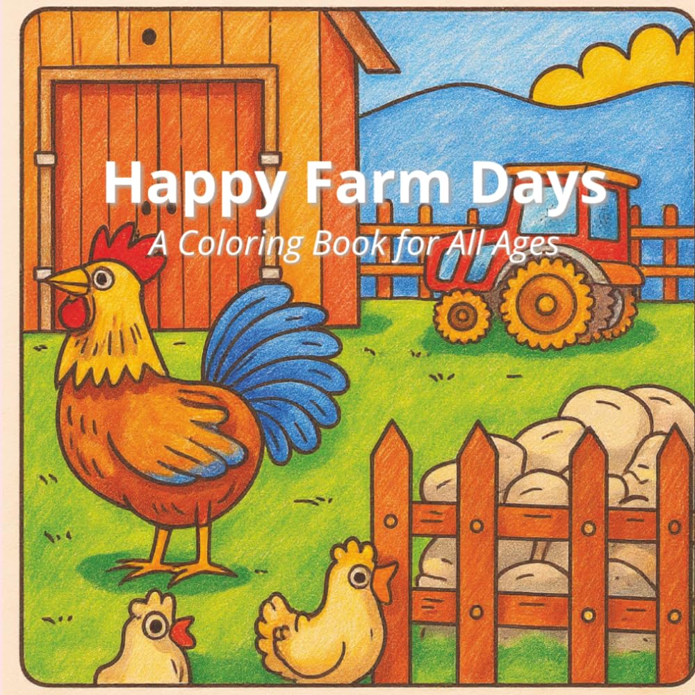 Happy Farm Days: A Coloring Book for All Ages: 41 Cute Farm Animals, Farmers & Country Life Scenes for Kids, Teens & Adults