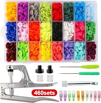 Cenoz Plastic Snaps for Fabric with Pliers Tool, 460 Sets 24 Colors | T5 Resin No-Sew Snap Fasteners Button Kit for Crafts, Sewing Repairs, Towels, Wallets, Cloth, Mama Pads and DIY Projects