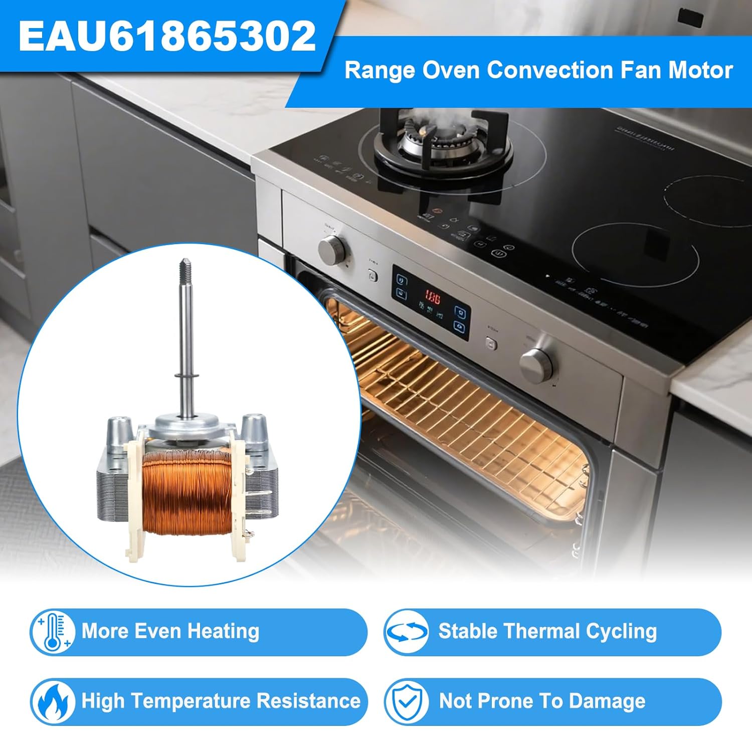 EAU61865302 Range Oven Convection Fan Motor Compatible with LG Stove Select Models LRE3061BD LRE3061ST,Replaces AP6235453 PS12080212 4509096,120V 60Hz 0.32A 3000RPM