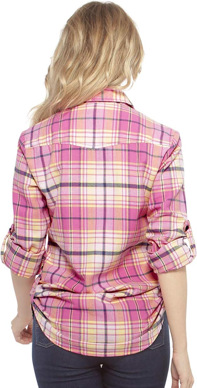 Match Womens Button Down Flannel Plaid Shirts roll up Long Sleeve Shackets Business Blouse Top - Image 4