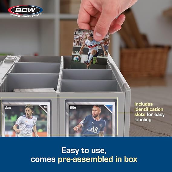 BCW Collectible Card Bin - Single Gray | Storage Box for Trading Cards | Holds 3200 Cards | Includes 4 Card Storage Partitions | Loose Trading Card Storage for Pokemon, MTG, and Sports Cards