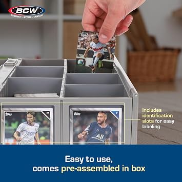 BCW Collectible Card Bin - Single Gray | Storage Box for Trading Cards | Holds 3200 Cards | Includes 4 Card Storage Partitions | Loose Trading Card Storage for Pokemon, MTG, and Sports Cards