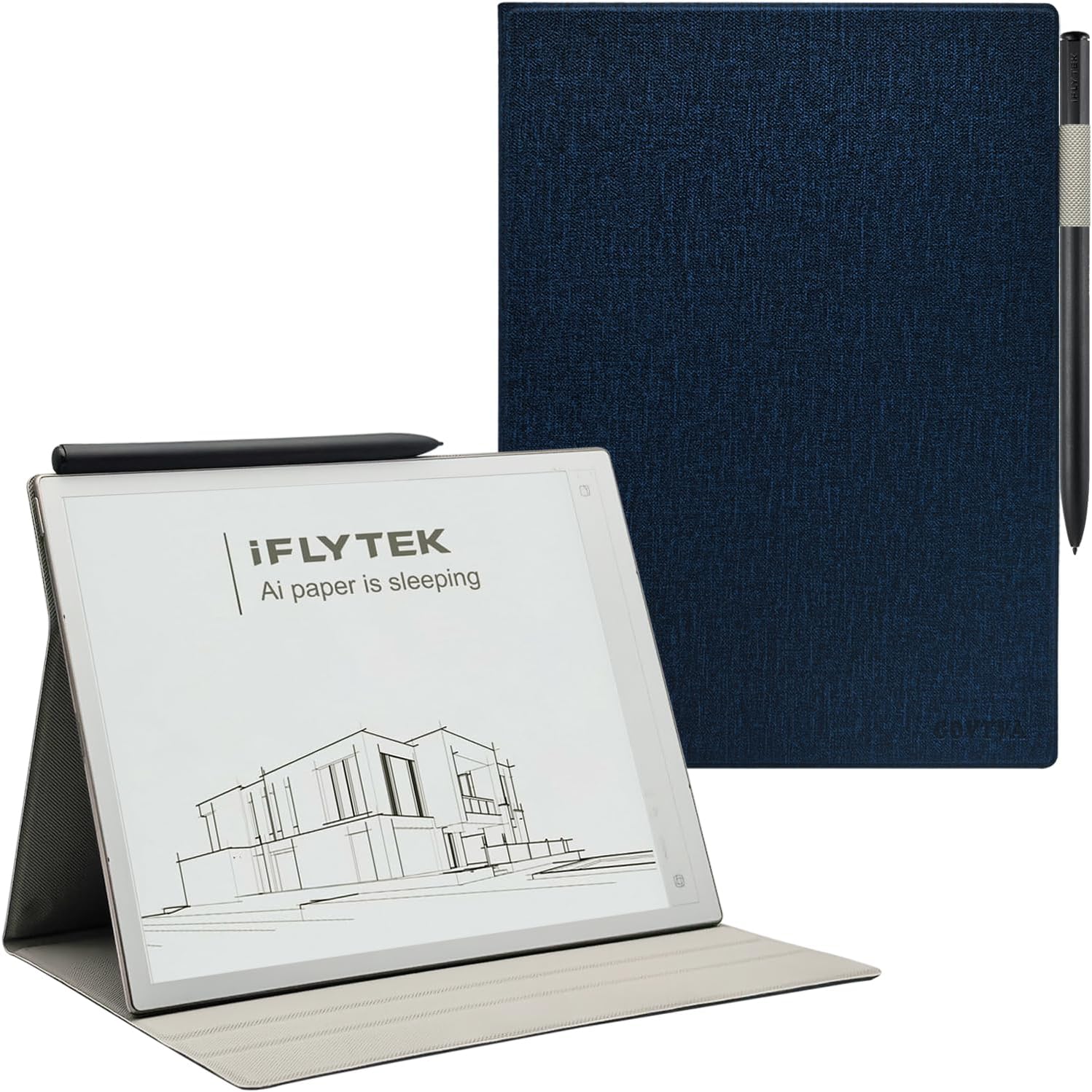 Magnetic Stand Folio Case for 10.65'' iFLYTEK AINOTE 2 (2025 Released) Ultra-Thin Lightweight Premium PU Leather Cover with Built-in Pen Holder, Auto Sleep/Wake (Cloth Bark Blue)