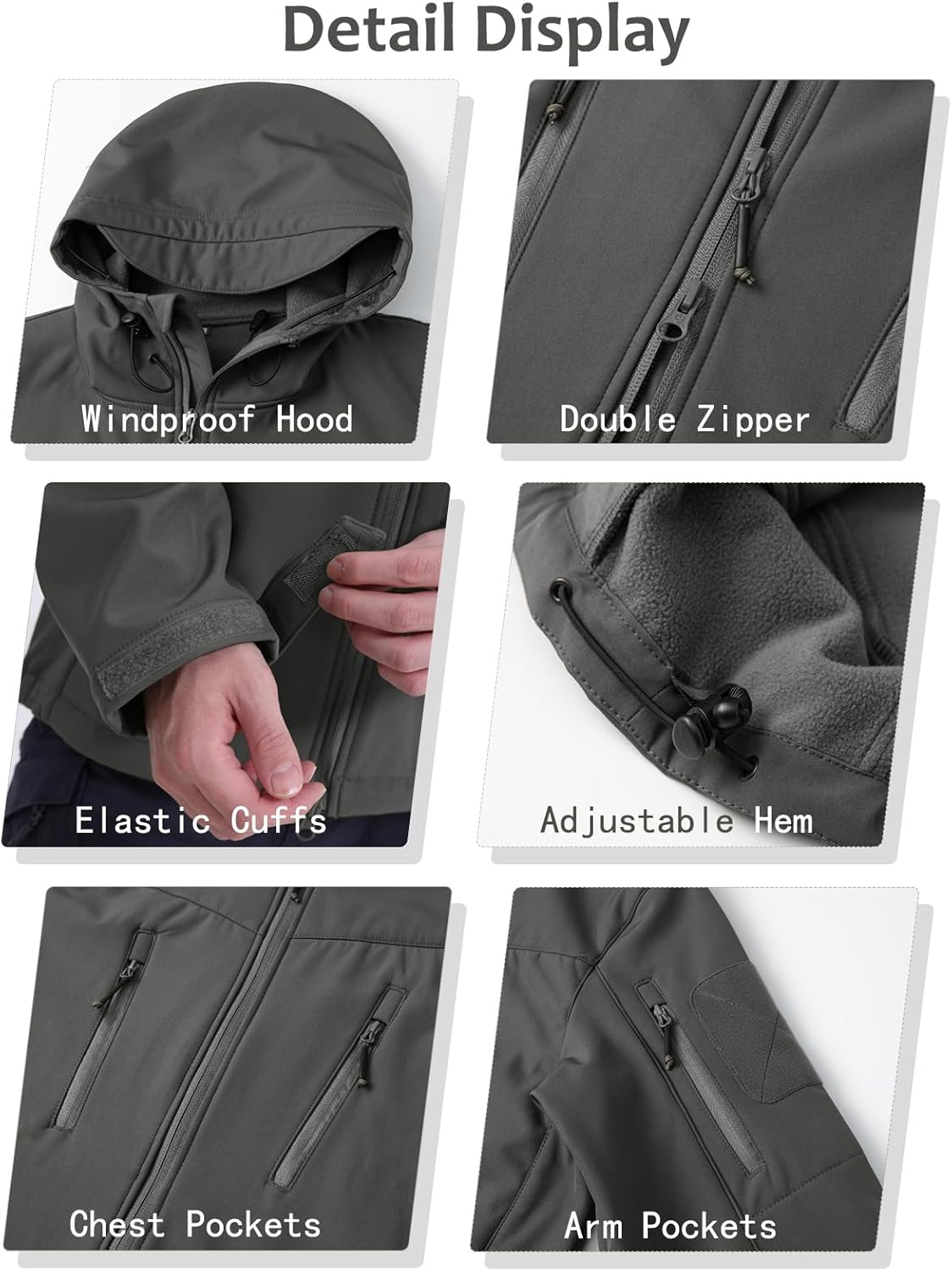 NAVEKULL Men's Tactical Jacket Waterproof Softshell Fleece Lined Hooded Coats Outdoor Hiking Windbreaker - Image 5