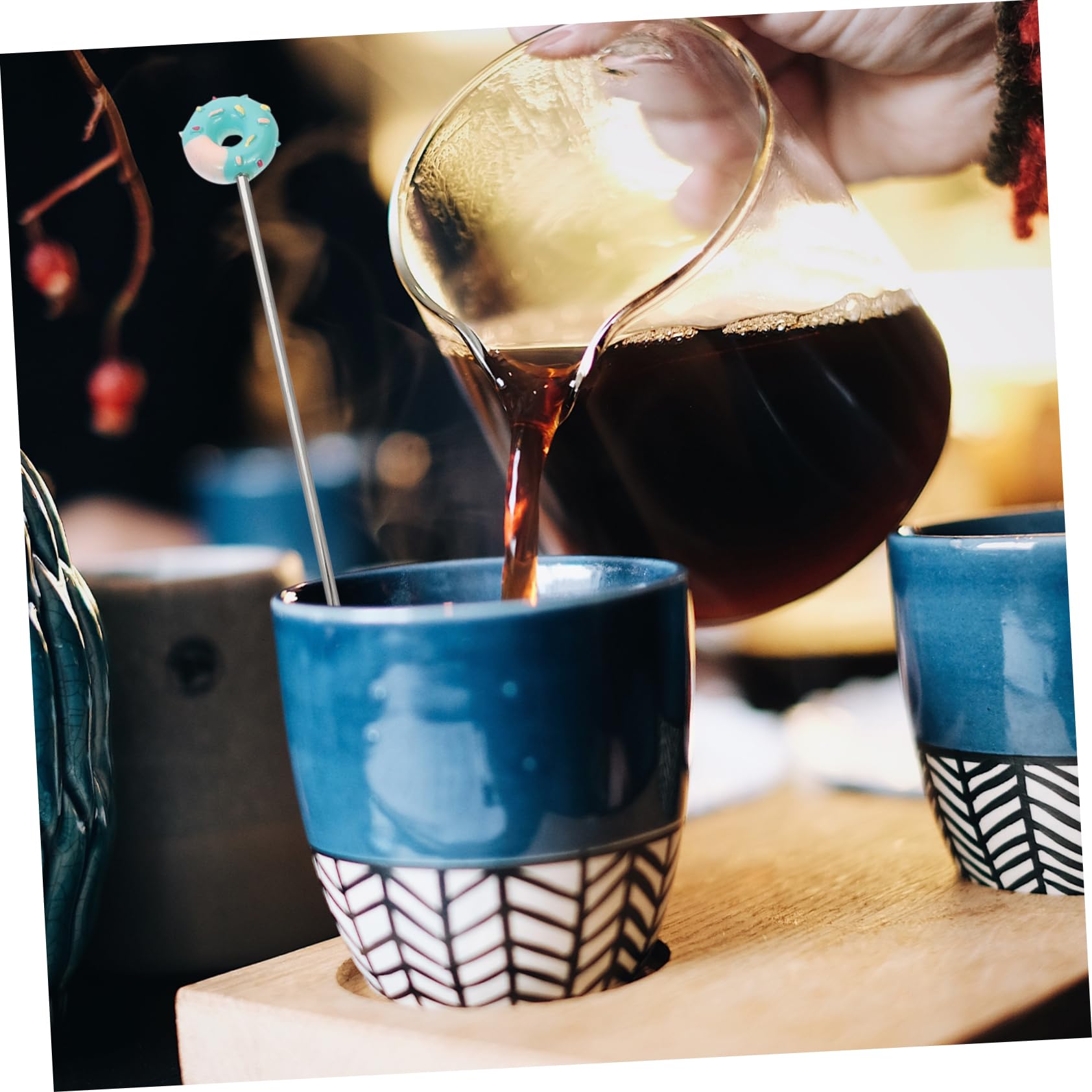 ABOOFAN 8Pcs Stainless Steel Donut Drink Stirrers Reusable Cocktail Swizzle Sticks for Home Bar Parties Material Fun Design for Coffee Beverages