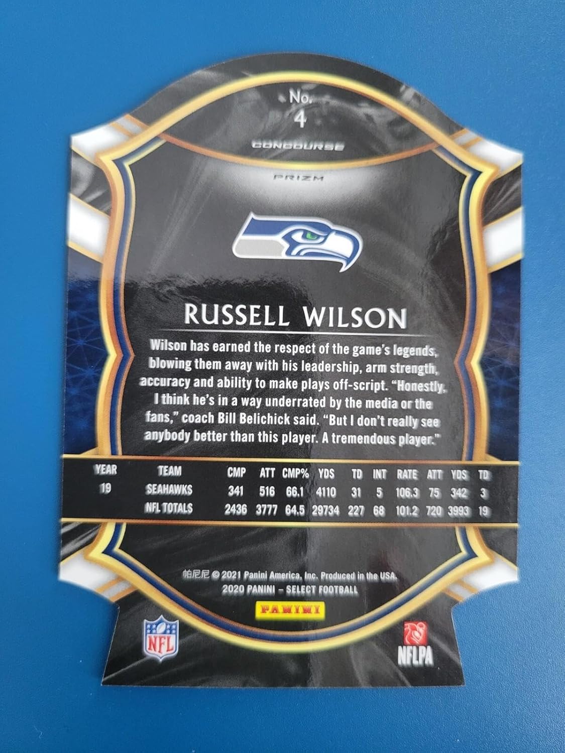 Russell Wilson 2020 SELECT DIE-CUT NEON GREEN #4 SEATTLE SEAHAWKS! - Football Cards