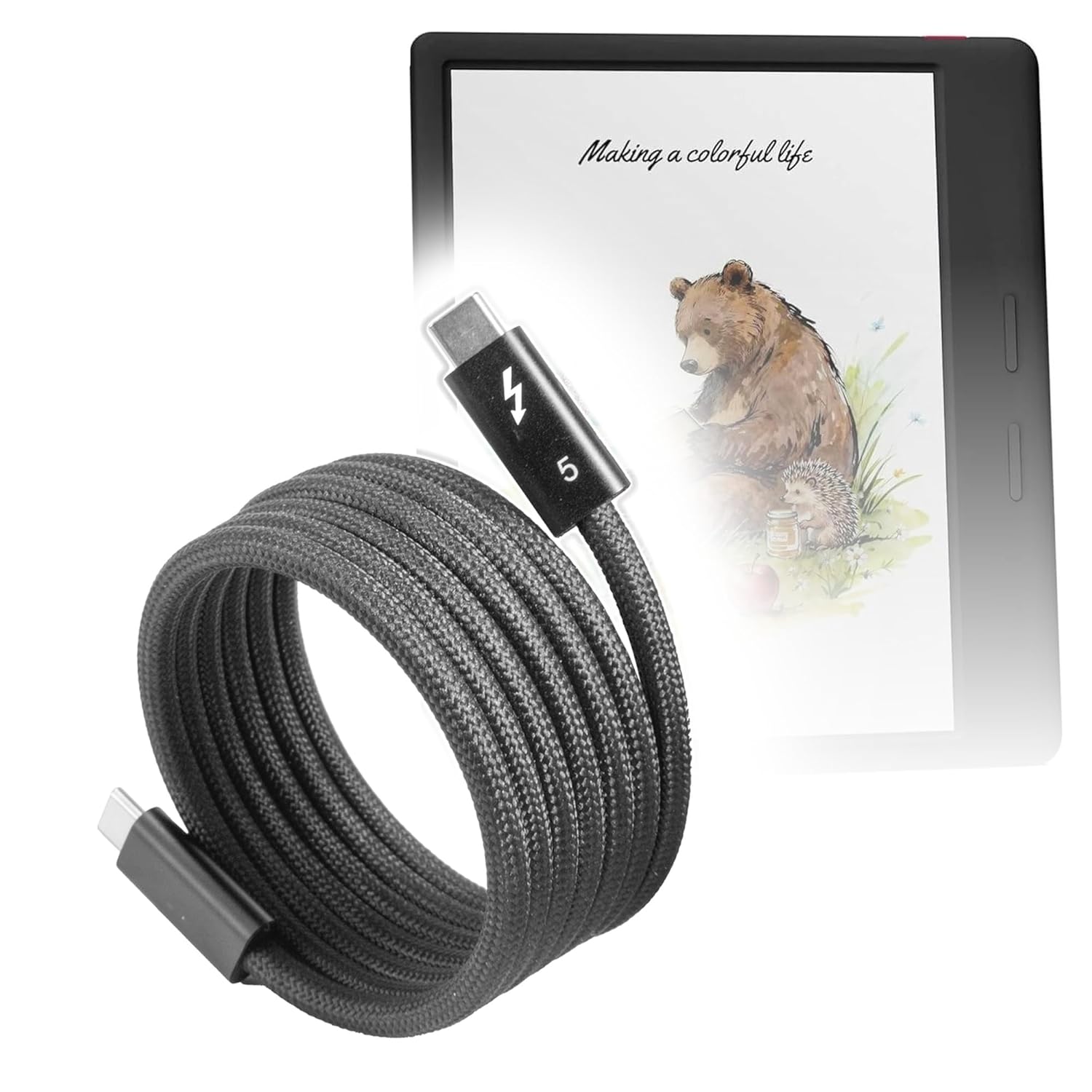BoxWave Cable Compatible with Musnap Ocean C (7 in) - SnapWrap Thunderbolt 5.0 Cable (5ft 240W), Magnetic Self-Coiling Nylon Braided Retractable - Jet Black