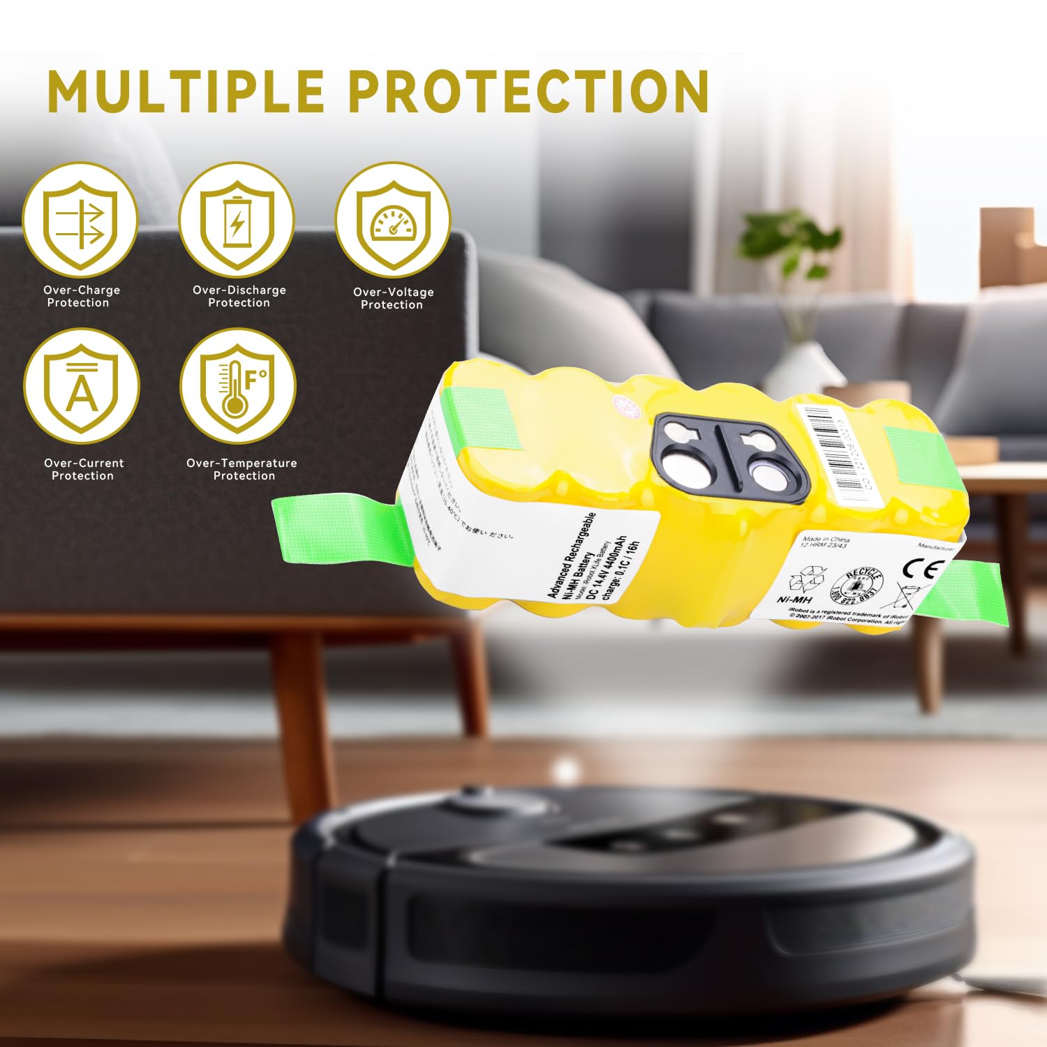 Vhbw Batterie De Rechange NiMH 4500mAh  14.4V  Compatible Avec IRobot Roomba 500 600 700 800 900 Series Aspirateur 12601686