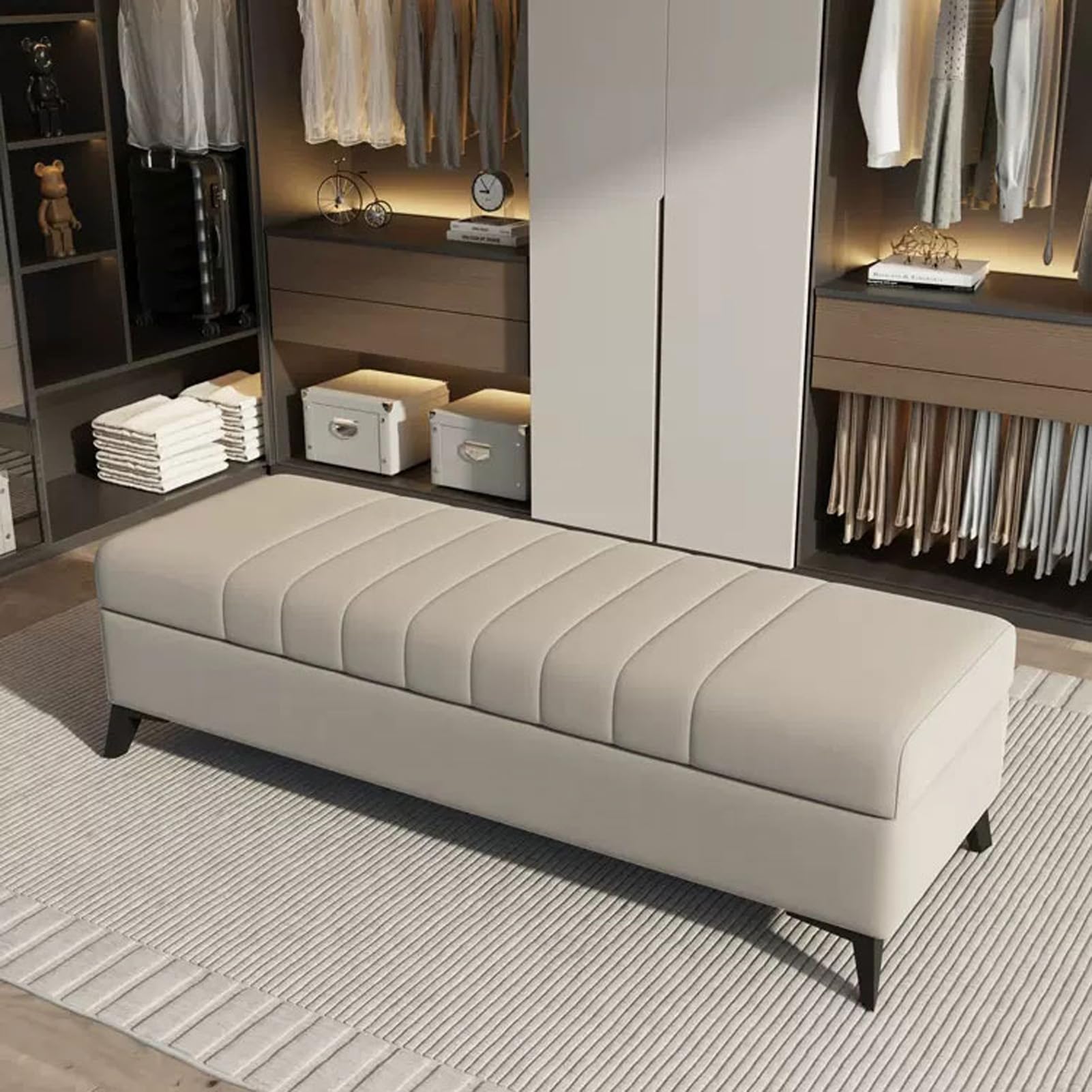 Banc bout de lit velours coffre rangement salon et dressing