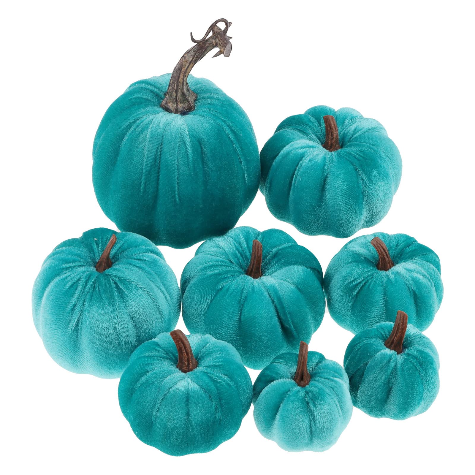 Zucche finte in velluto artificiale, blu, 8 pezzi, per Halloween, Ringraziamento, fatto a mano, per la casa, la cucina, la festa all'aperto