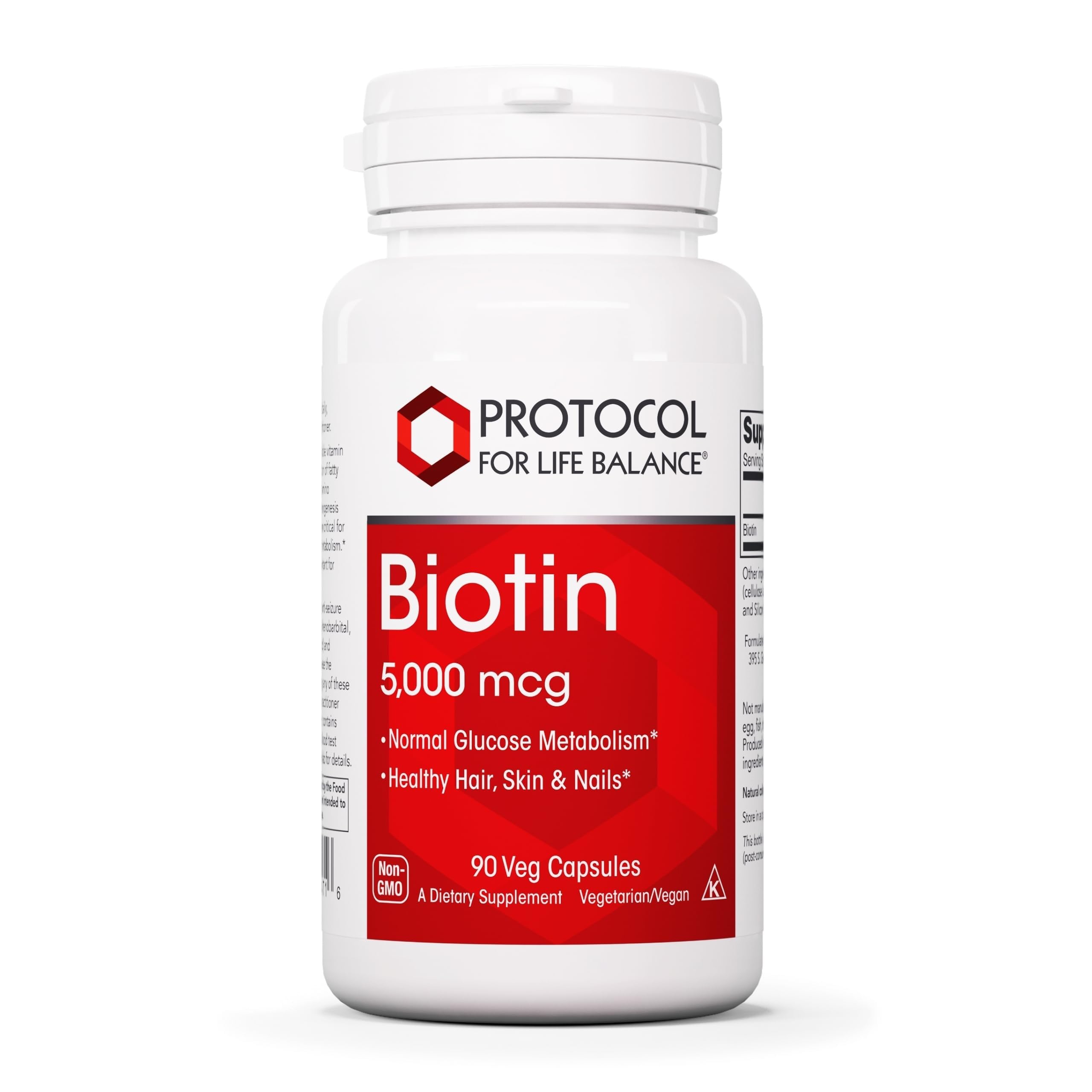PROTOCOL FOR LIFE BALANCE Biotin 5,000 mcg, Hair, Skin & Nails, 90 Veg Caps