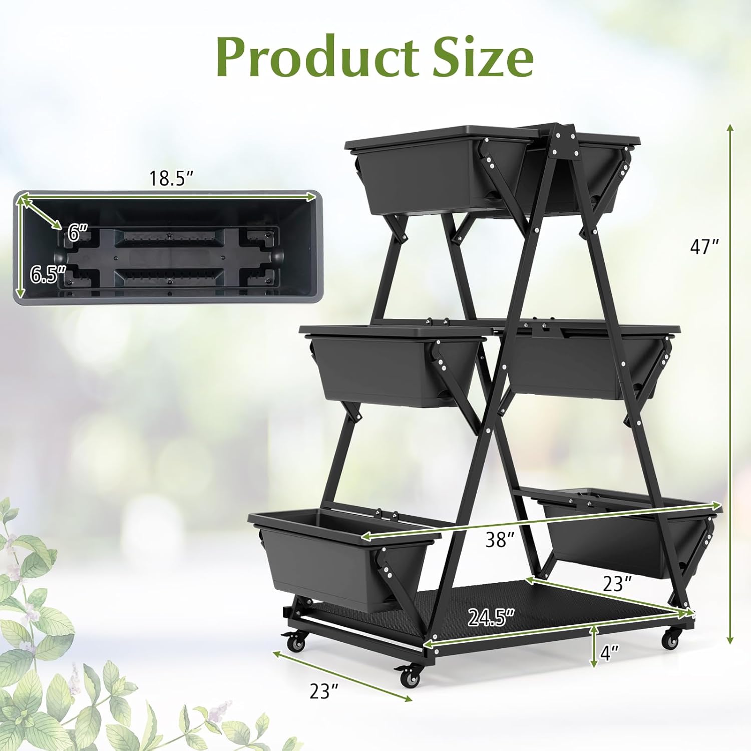 Giantex 6-Tier Rolling Raised Garden Bed, Vertical Planter Stand on Wheels with 6 Garden Boxes, Storage Shelf, Indoor Outdoor Freestanding Raised Beds for Flower Strawberry Vegetable Herb