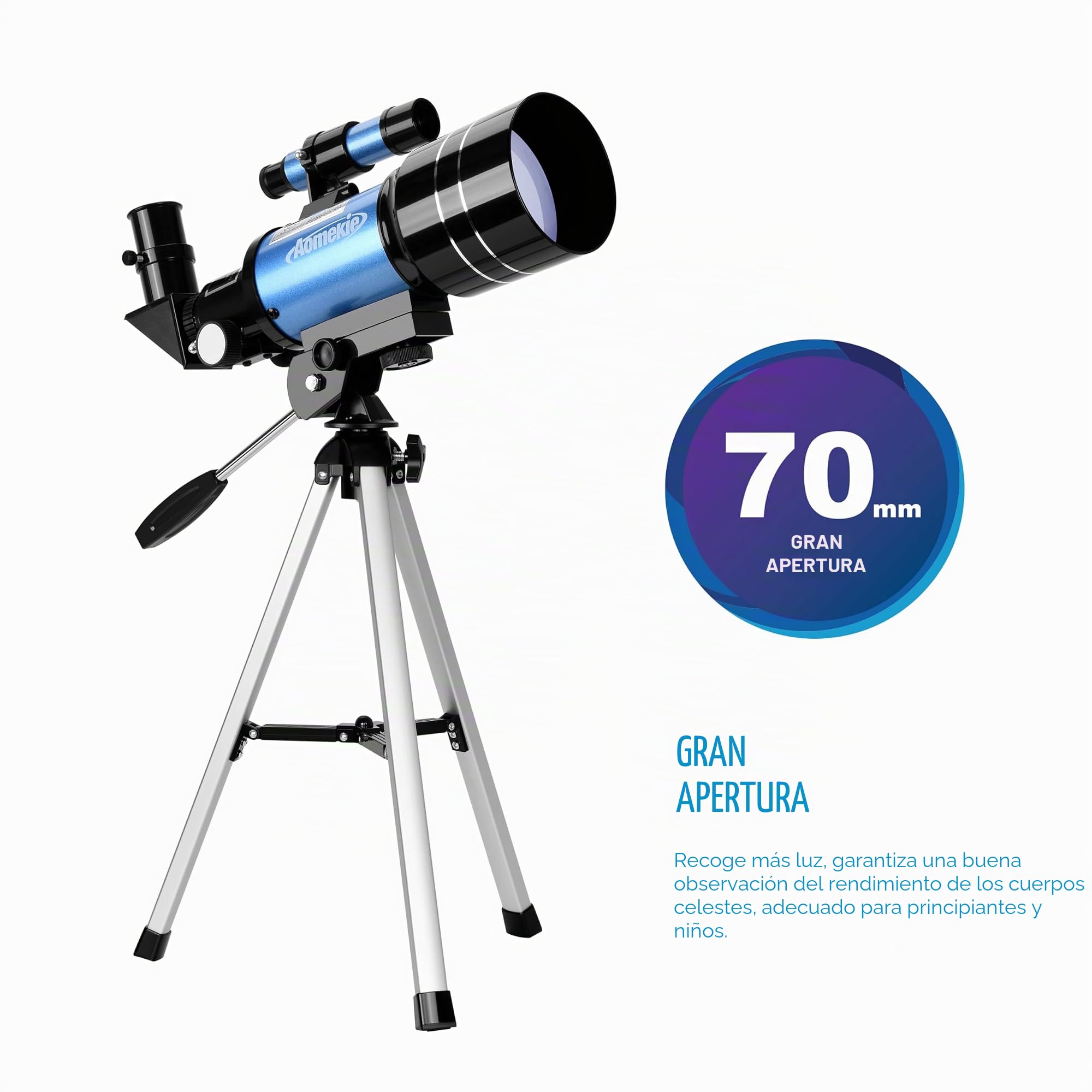 Aomekie Telescopios para Niños 70mm Telescopios Astronomico con Trípode Adaptador para Teléfono Ffiltro Lunar para Observación de Estrellas y Observación de Aves