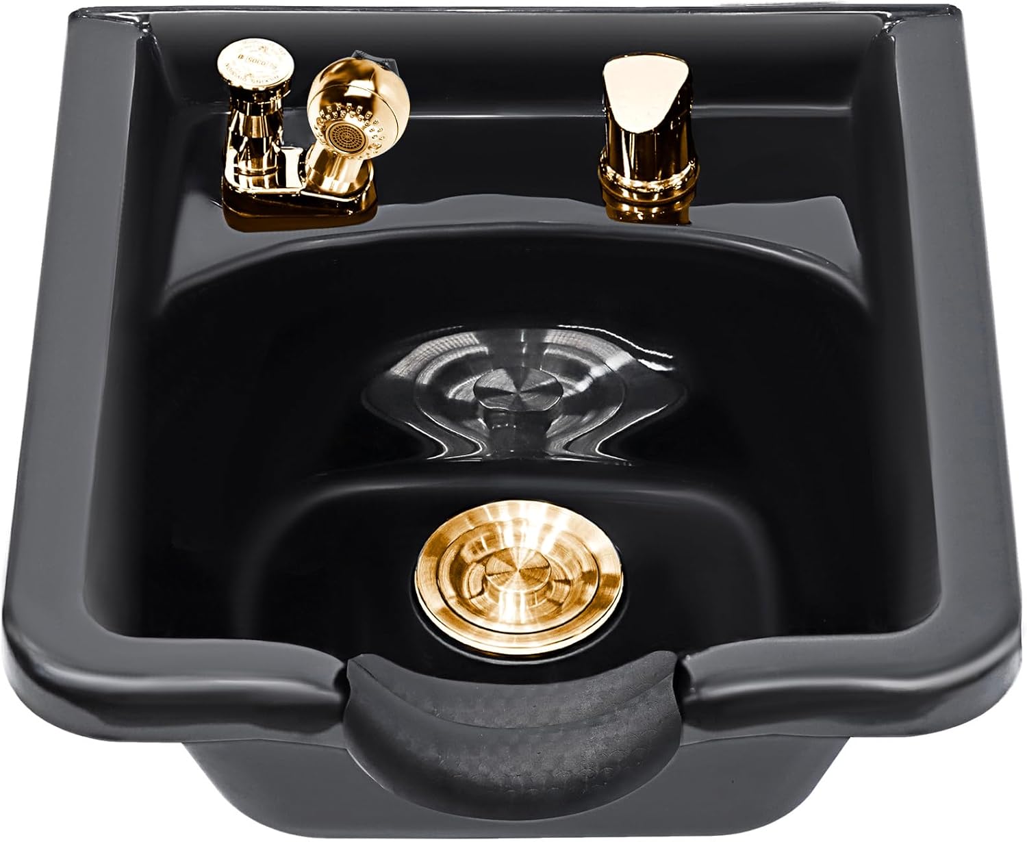 Shampoo Bowl for Salons, Black ABS Plastic Shampoo Sink for Home, with Gold Faucet Vacuum Breaker Kit, Easy to Clean and Install Salon Shampoo Basin for Salon and Spa Hair Washing