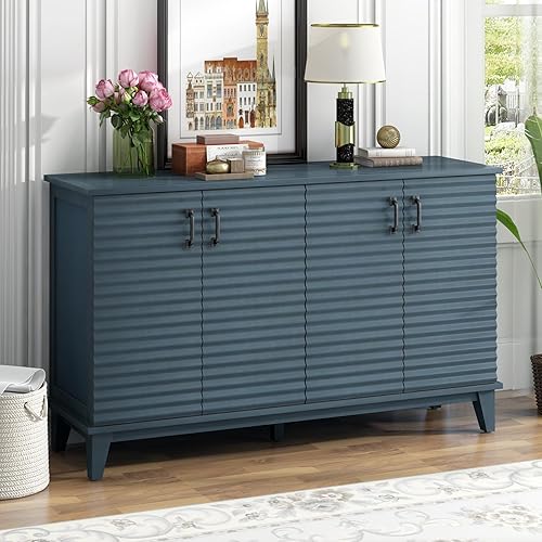 Sideboard Buffet Cabinet with Storage, 60" Blue Credenza with Four Doors and Adjustable Shelves for Kitchen Living Dining Room Entryway