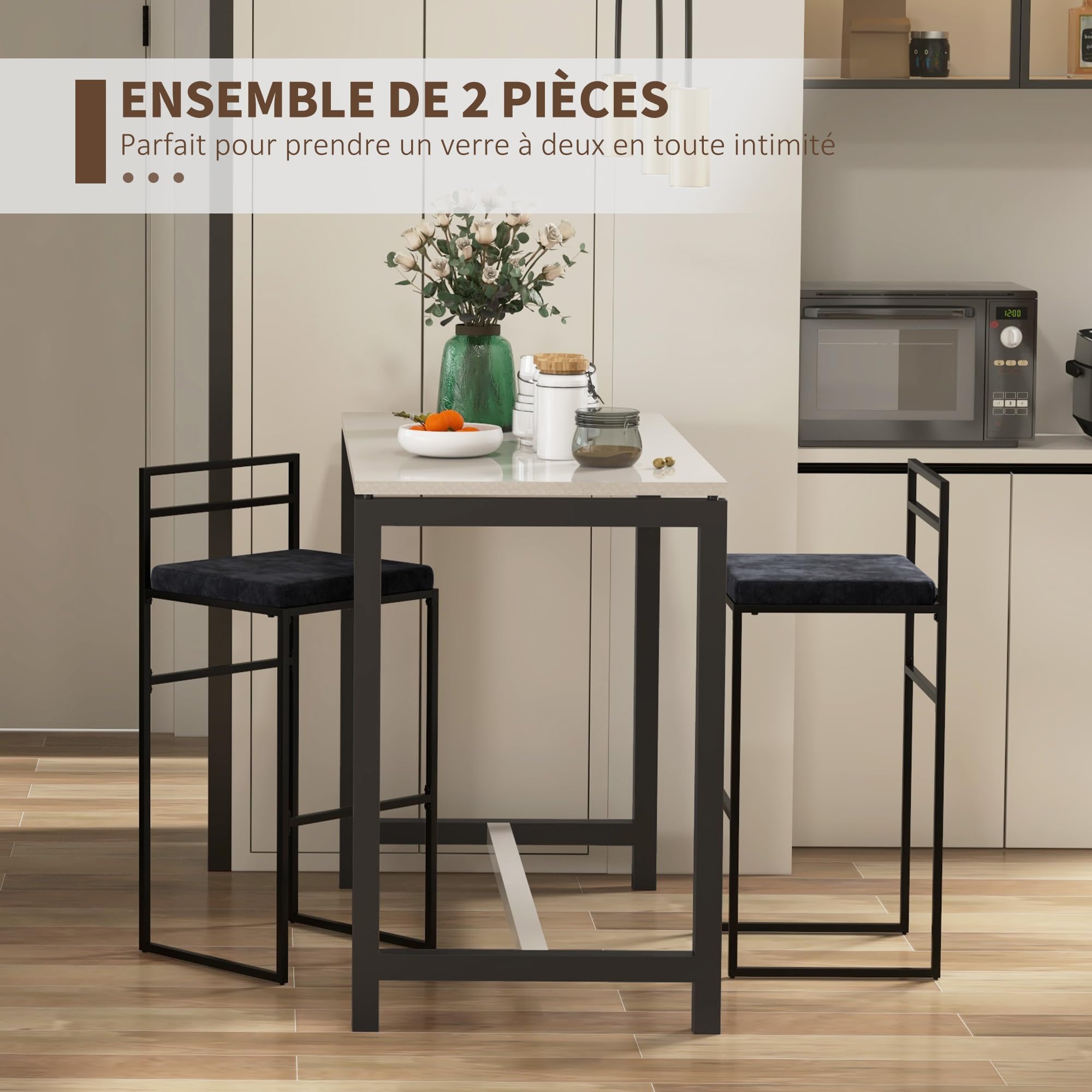 HOMCOM Lot de 2 Chaises Hautes, Chaises de Bar, 74H cm, Noir