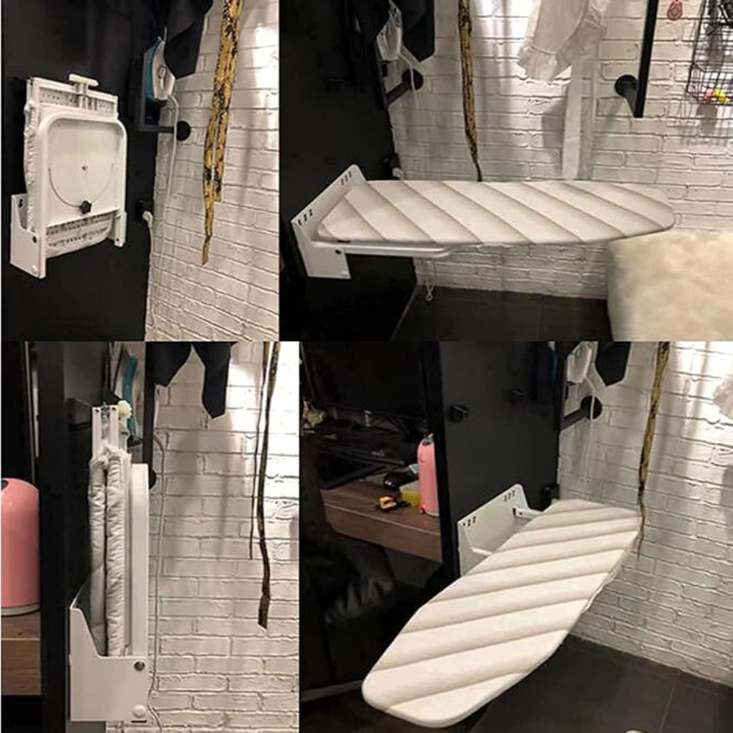 Hiding Ironing Board Wall-Mounted Ironing Board with Heat Resistant Cover,37.4in Fold Drop Down Laundry Iron Boards,for House Held Laundry Space Saving Ironin Foldabl (Wall Mount) ()