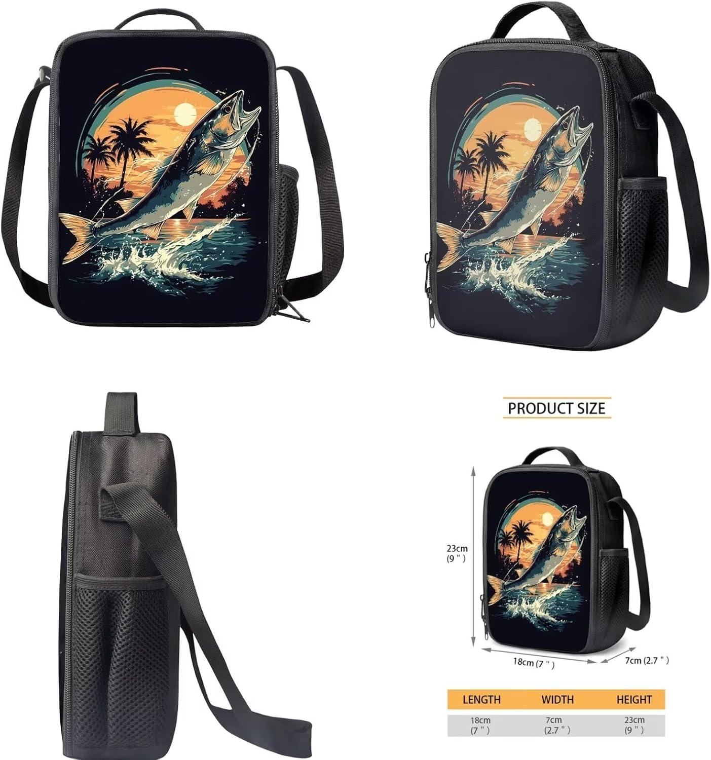 Hawaii Palm Fish Kids Backpacks 3PCS Set Large Capacity with Matching Lunch Bag Pencil Case, 17 Inch Customized Bookbags for Elementary Middle School