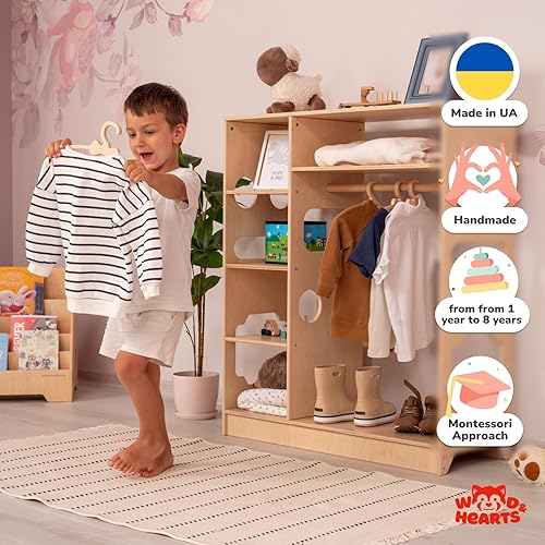 Miniatura 2 de Woodandhearts Open wooden Wardrobe for Kids - Montessori wardrobe - Wooden organizer Champion