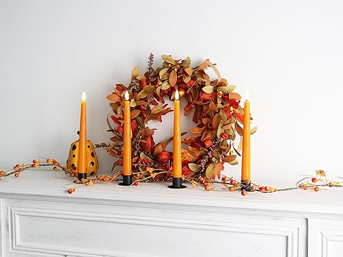 Miniatura 3 de Fanna Velas cónicas sin llama de cera real naranja de 9.6 pulgadas con temporizador, velas LED que funcionan con pilas para Halloween, cosecha y