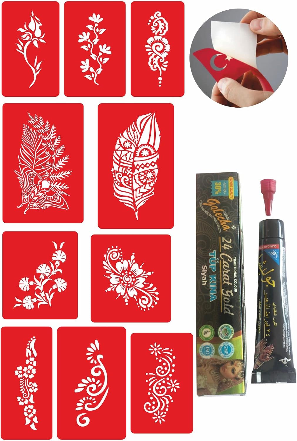 Çiçekli Desenler 1 Kına 10 Desen Kınayla Geçici Dövme Yapma Seti