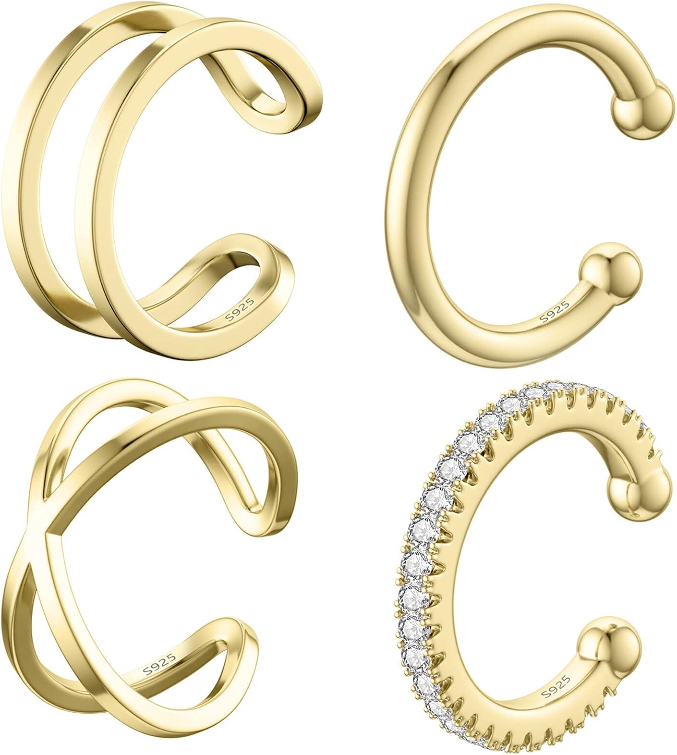 SEVENWELL 14K Gold Ear Cuff No Piercing Adjustable Cartilage Earrings 925 Sterling Silver Ear Clip Fake Earrings