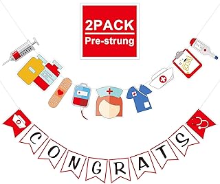 Whaline Nurse Graduation Banner Congrats Nurse Hanging Bunting Garland 2023 RN Nursing Grad Party Banner Nurse Appreciation Week Day Decor for Medical Nursing School Graduation Party, 2Pcs