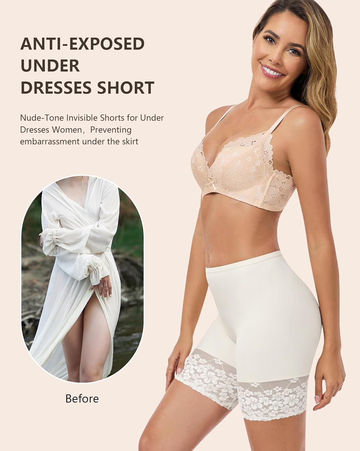 Lace Slip Shorts for Under Dresses Women, Cooling Anti Chafing Thighs Shorts Women, Smoothing Underwear Panties - Image 5