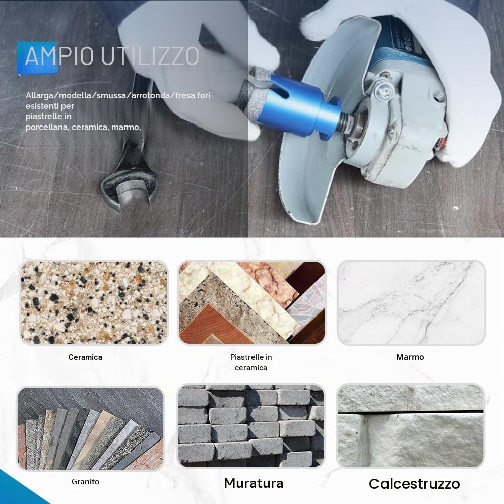 Punte Diamantate frese diamantate - 6/8/10/20/35/50/68mm tazze per piastrelle, 10mm Fresa,50mm Punte Smusso per Porcellana Piastrelle Ceramica Marmo Granito