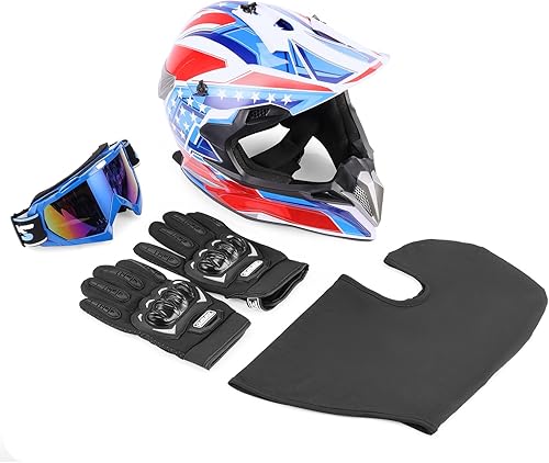 Miniatura 7 de DOT Casco de Bicicleta de Tierra para Adultos con Gafas, Guantes y Máscara, Visera Solar Ajustable, Casco de Motocicleta ATV Todoterreno Motocross