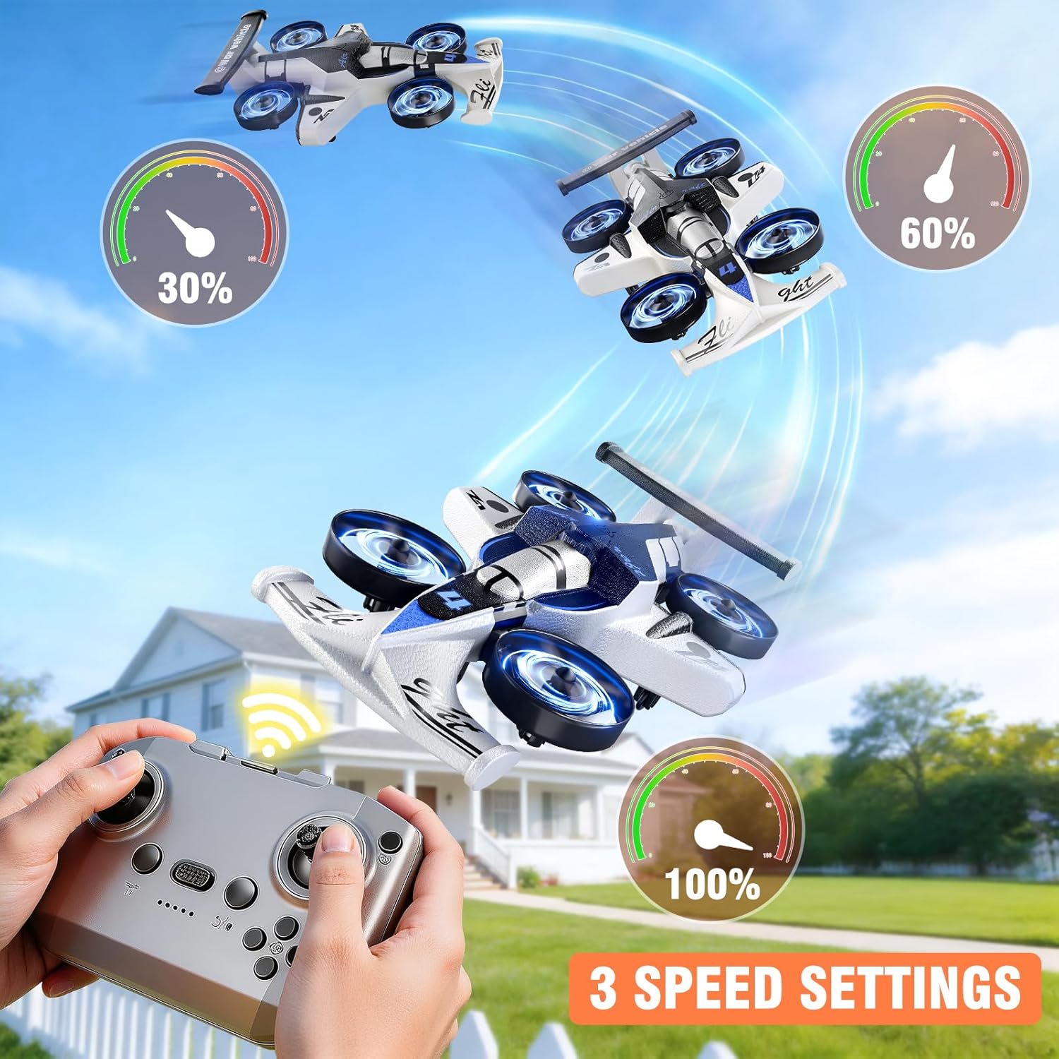MSKOLER Remote Control Airplane for Kids, 2 Type of Remote Control Car or RC Plane, Indoor Outdoor Foam Plane with Railcar Race, Tricks, Birthday Airplane Gift Toys for Boys Girls Adults 8-12 Year Old